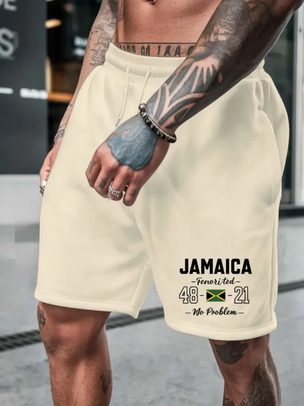Men's Jamaica-Inspired Casual Shorts - Lightweight Polyester, Drawstring Waist, Trendy Summer Beach & Sports Wear, Gray with Bold Jamaica Graphic - Image 16