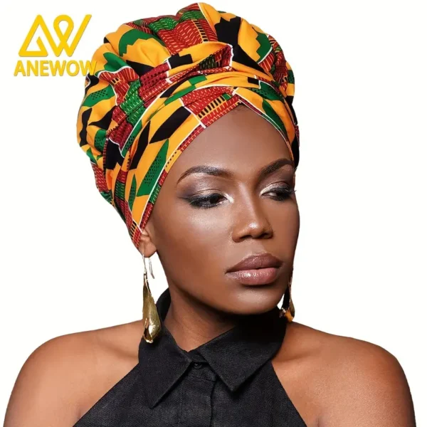 African Print Turban Hat Satin-Lined Head Wraps Vintage Lace Up Headscarf Beanies Bandanas For Women - Image 3