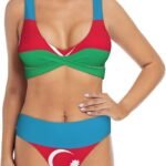 Flag of Azerbaijan Print Women'S High Waisted Sport Bathing Suits Bikini Sets Sexy Push Up Two Piece Swimsuits