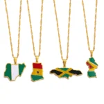 Nigeria Ghana Jamaica Guyana Map Flag Pendant Necklaces for Women Girls Stainless Steel Country Map Jewelry #122921