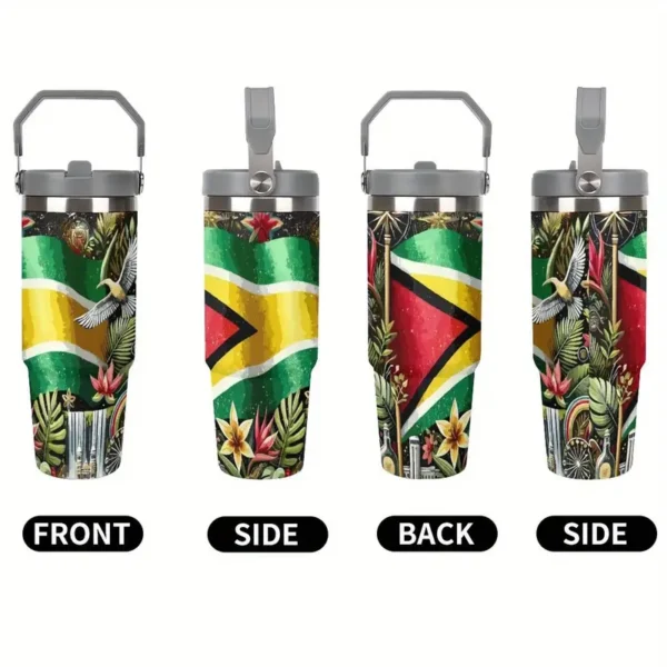 Guyana Flag 30oz Insulated Bottle – Stainless Steel with Handle & Straw - Image 4