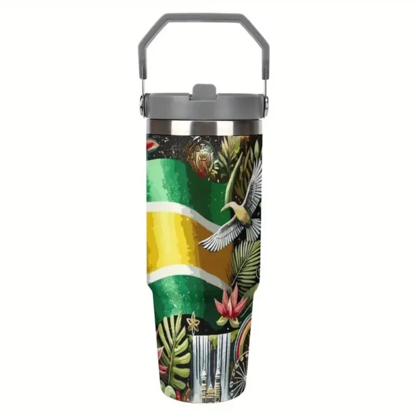 Guyana Flag 30oz Insulated Bottle – Stainless Steel with Handle & Straw - Image 2