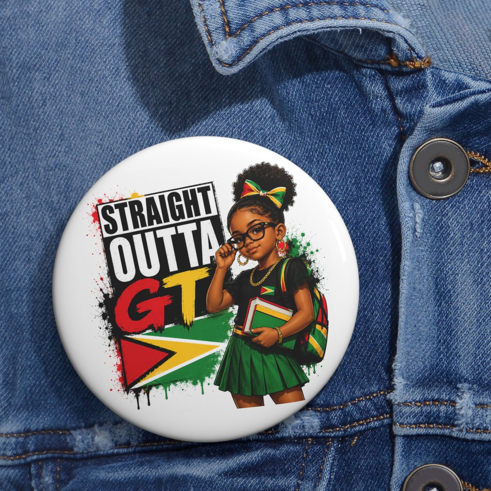 Straight Outta GT Pin Button — Guyana Pride Girl Badge - Image 6