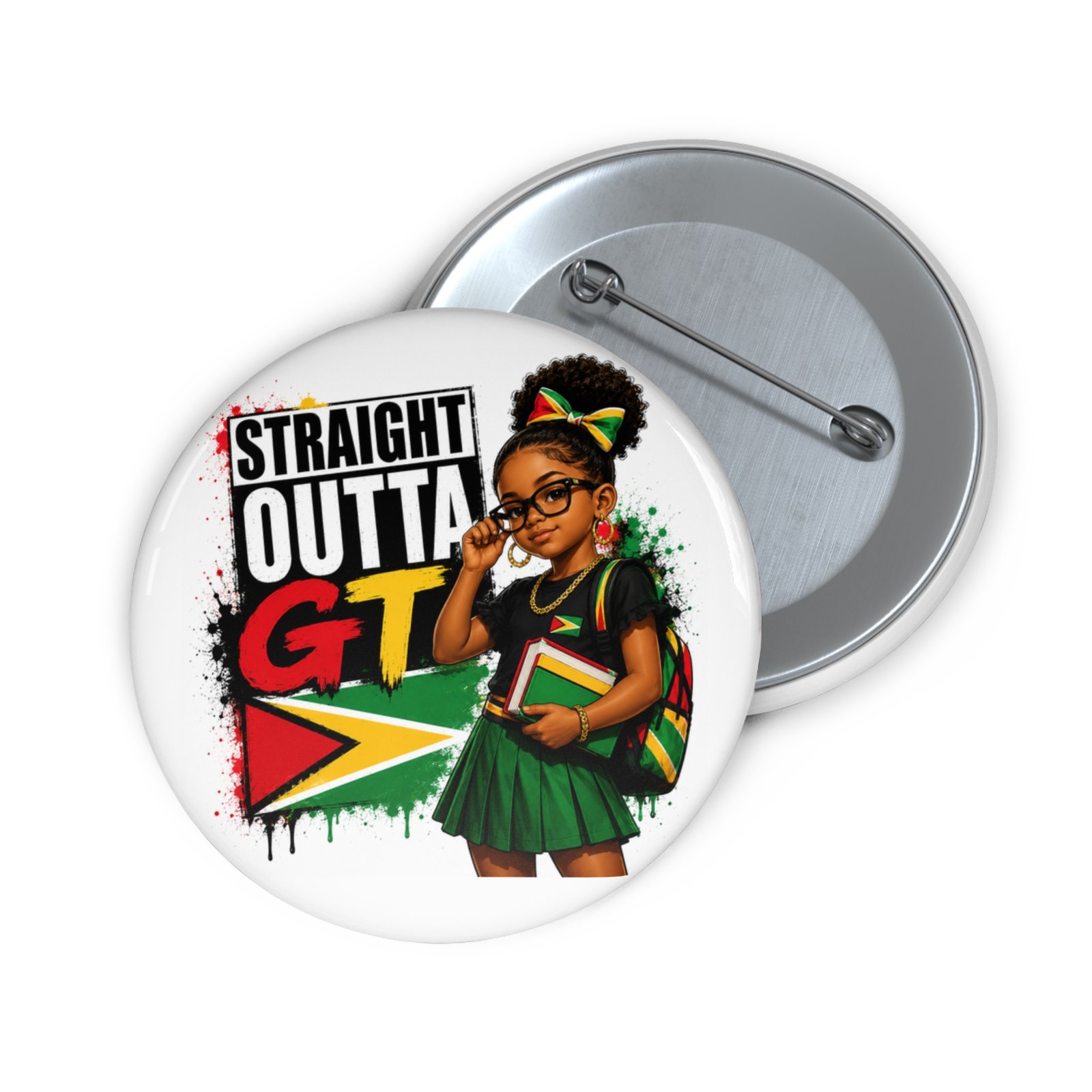 Straight Outta GT Pin Button — Guyana Pride Girl Badge - Image 3