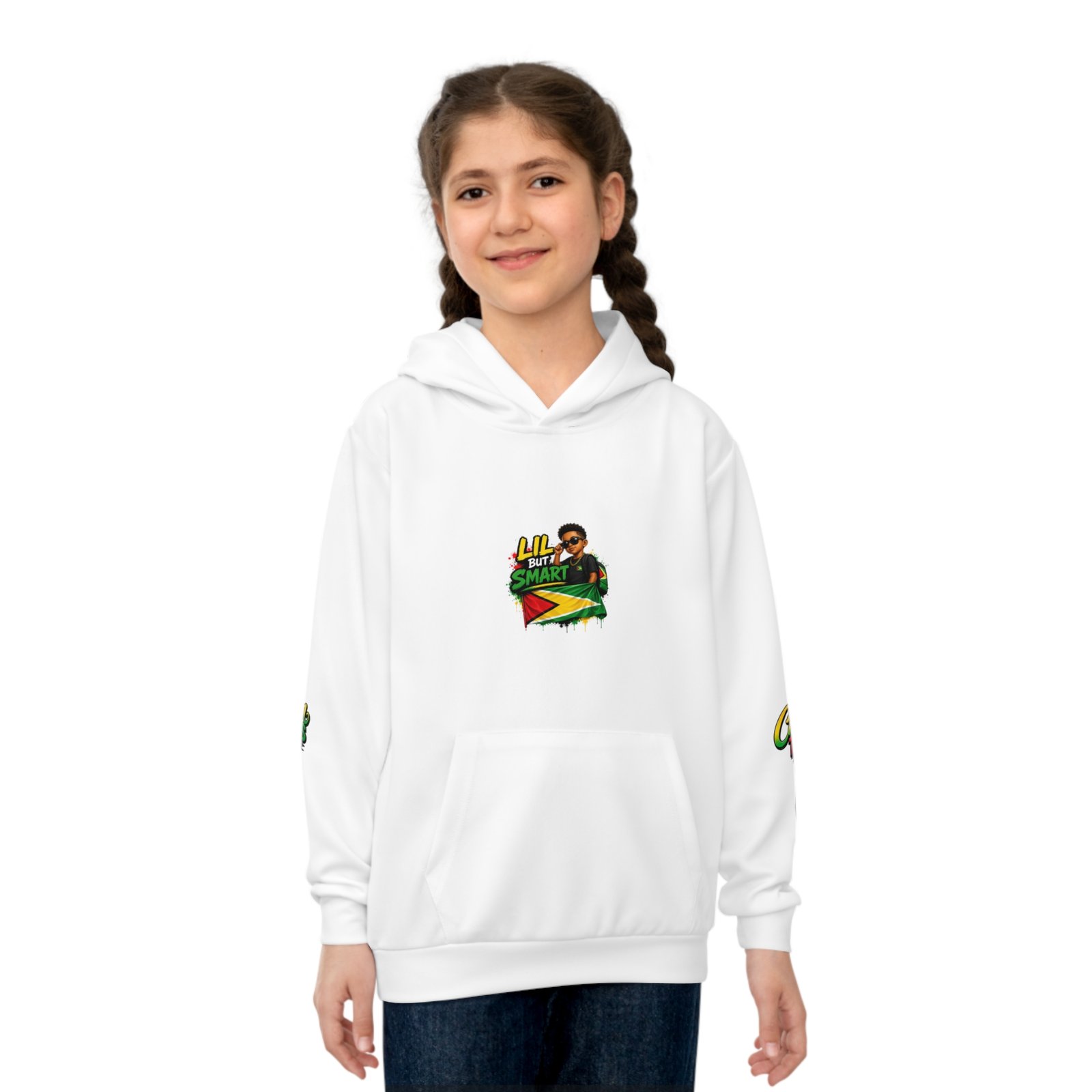Kids Hoodie — "Lil But Smart" Jamaican Flag Graphic Children's Pullover - Image 3