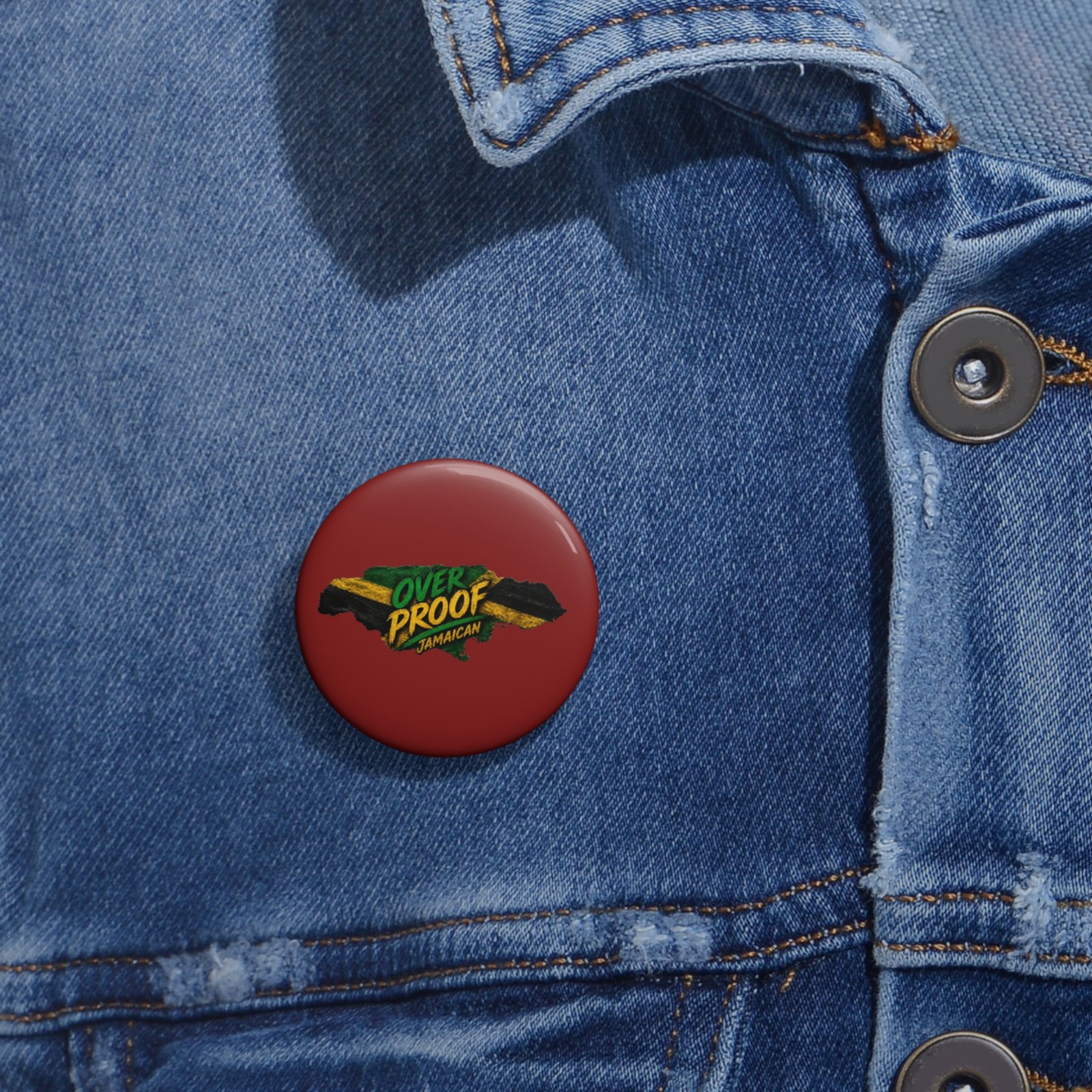Jamaican "Overproof" Flag Pin Button — Red Round Metal Lapel Badge - Image 2