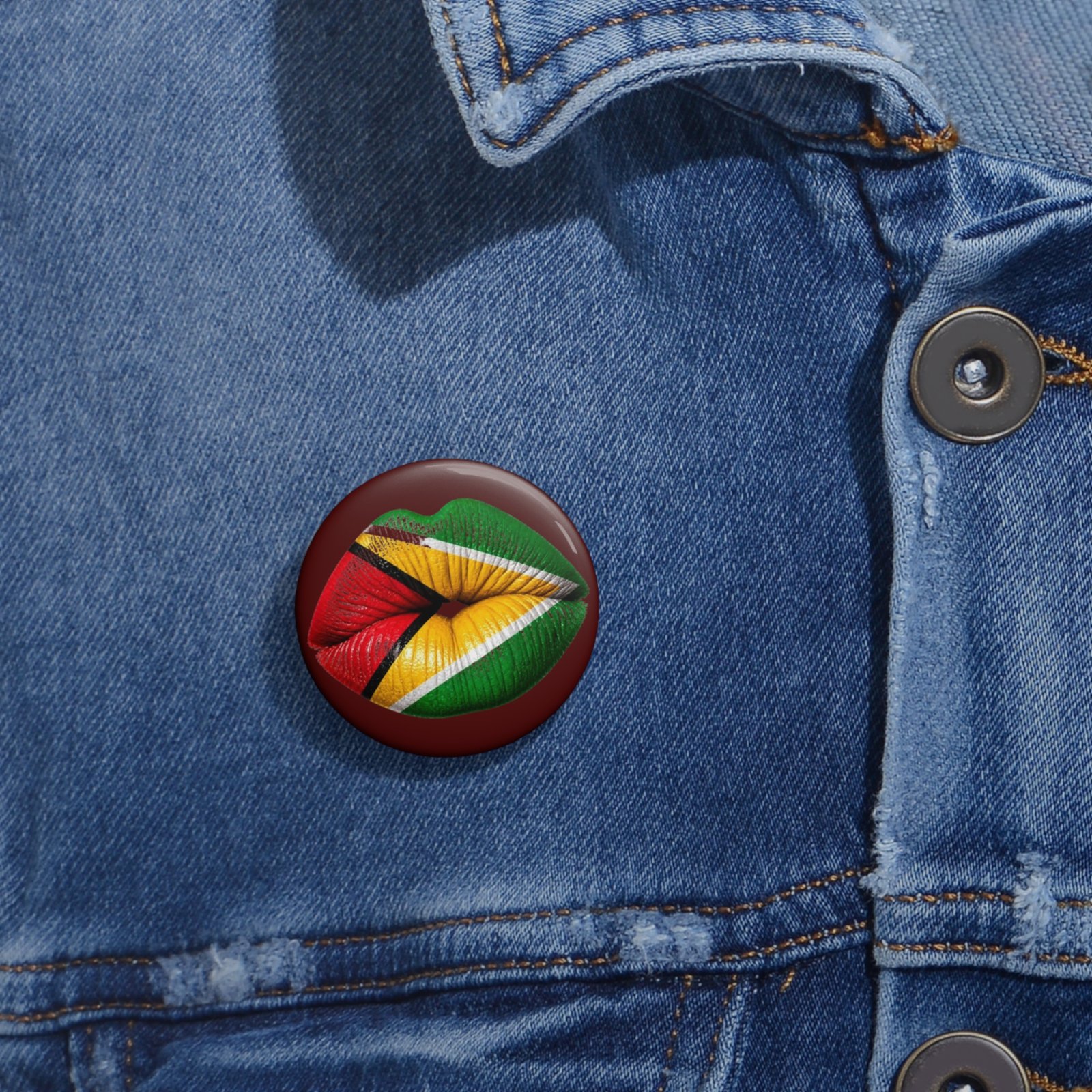 Guyana Flag Lip Art Pin Button — Patriotic Round Button Badge - Image 2
