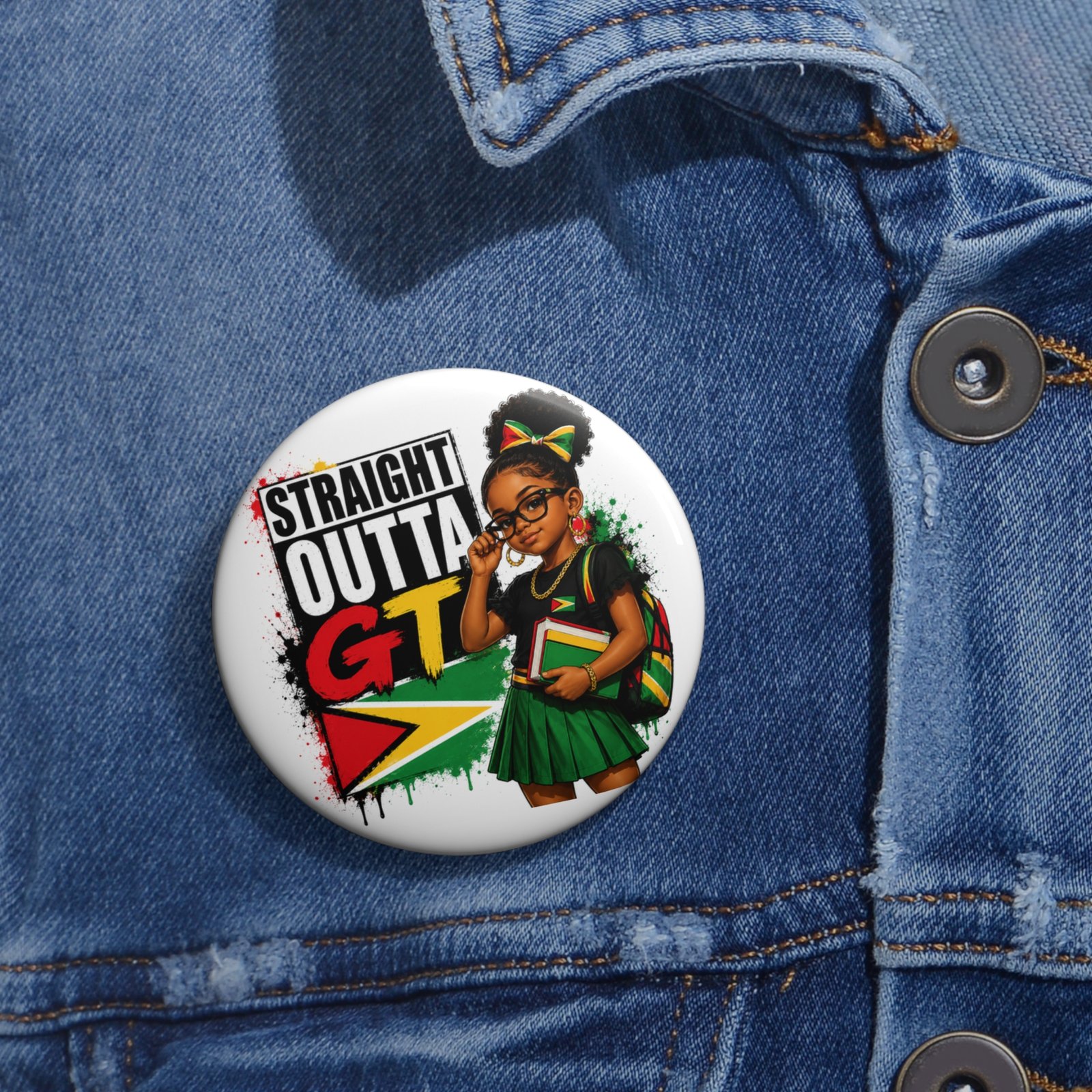 Straight Outta GT Pin Button — Guyana Pride Girl Badge - Image 4
