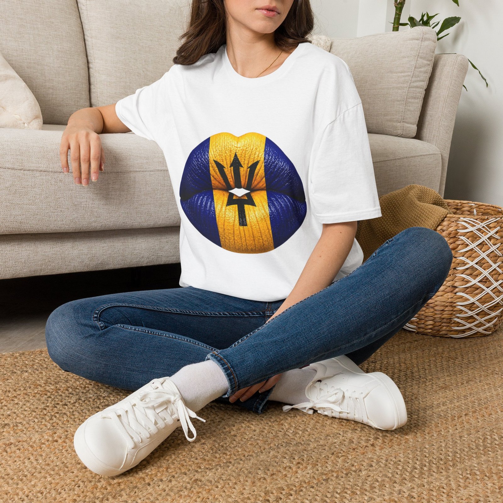 Barbados Flag Lip Print T-Shirt - Image 2