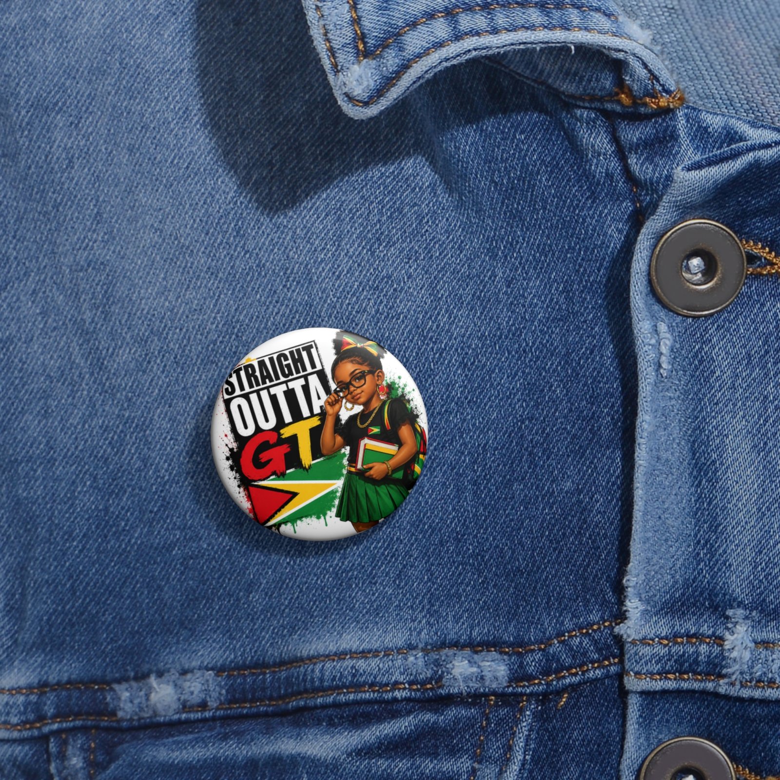 Straight Outta GT Pin Button — Guyana Pride Girl Badge - Image 2