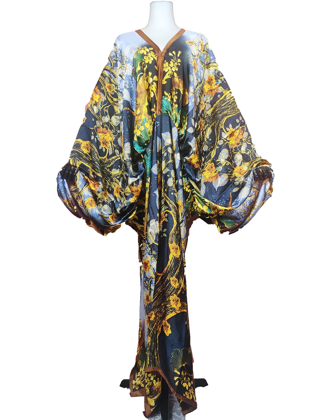 African Dresses For Women Bohomian Summer Beach Party V-Neck Dress Europe Fashion Silk Printed Batwing Sleeve Boubou - Image 8