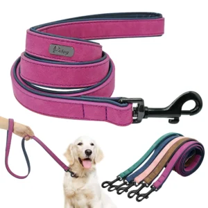 4ft Dog Leash 2 Layer Soft Leather Dog Leash Pet Dog Walking Training Leads with Padded Handle for Medium Large Dogs Pitbull
