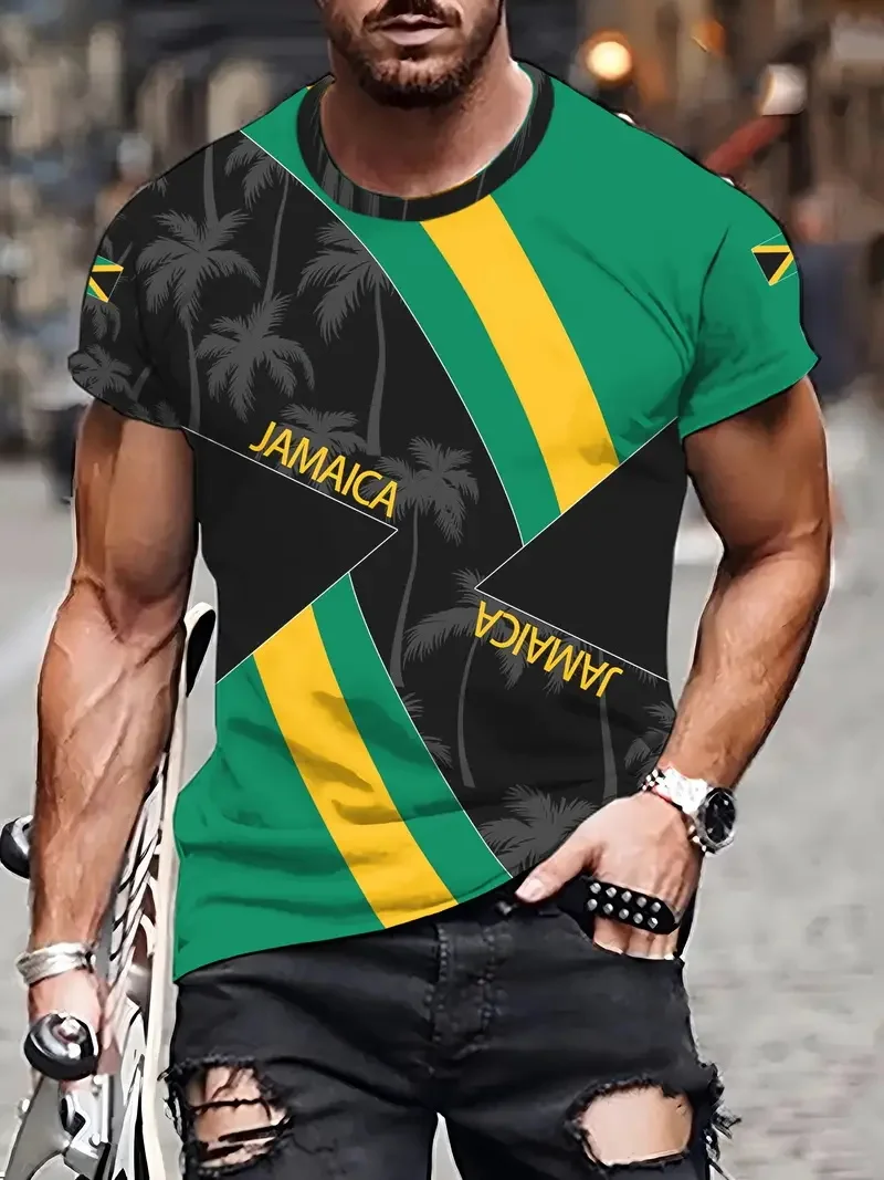 3D Print Jamaica Hummingbird Graphic T-Shirt For Men Casual Short Sleeve Crew Neck Tshirts Men's Plus Size Jamaica Flag Tshirt - Image 7