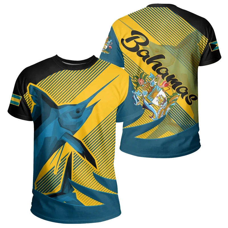 Bahamas Flag T-shirt For Men Clothing New Fashion Bahamian National Emblem 3D Print O Neck Tee Shirts Casual Sports Fitness Tops - Image 4