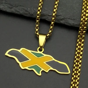 Jamaica Map National Flag Chain Women Men Stainless Steel Gold Color Country Faith Enamel Male Punk Pendant Necklaces Jewelry