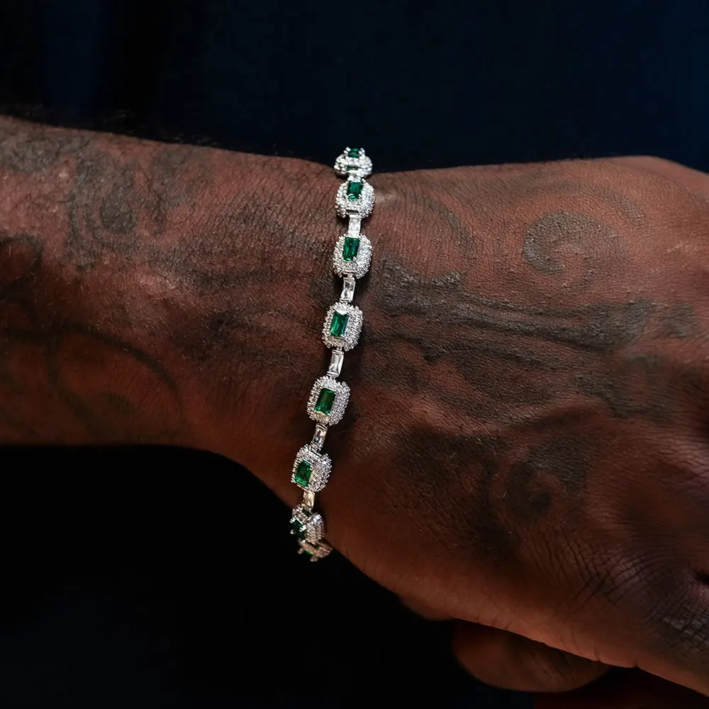Fine Jewelry White Gold Emerald Bracelet With Diamond 7mm Iced Green Emerald Bracelet Gemstone Women Men Gift - Image 2