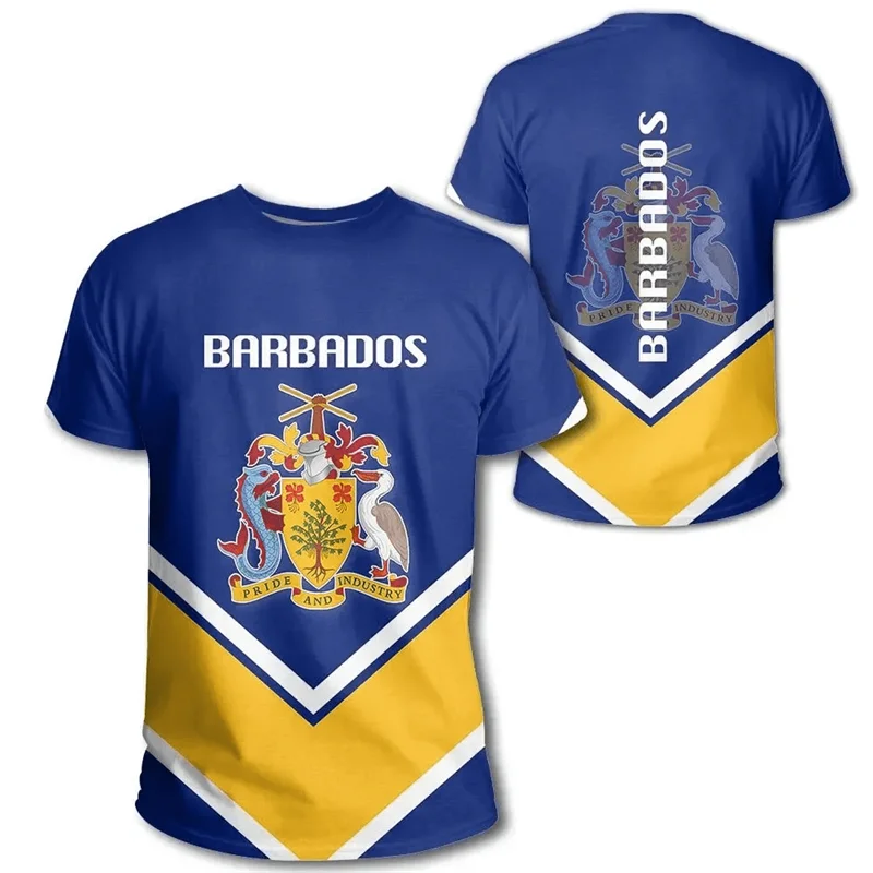Barbados National Flag Map 3D Printing T Shirt Barbados Coat Of Arms Graphic Tee Shirts Fashion Streetwear Short Sleeves Clothes - Image 2