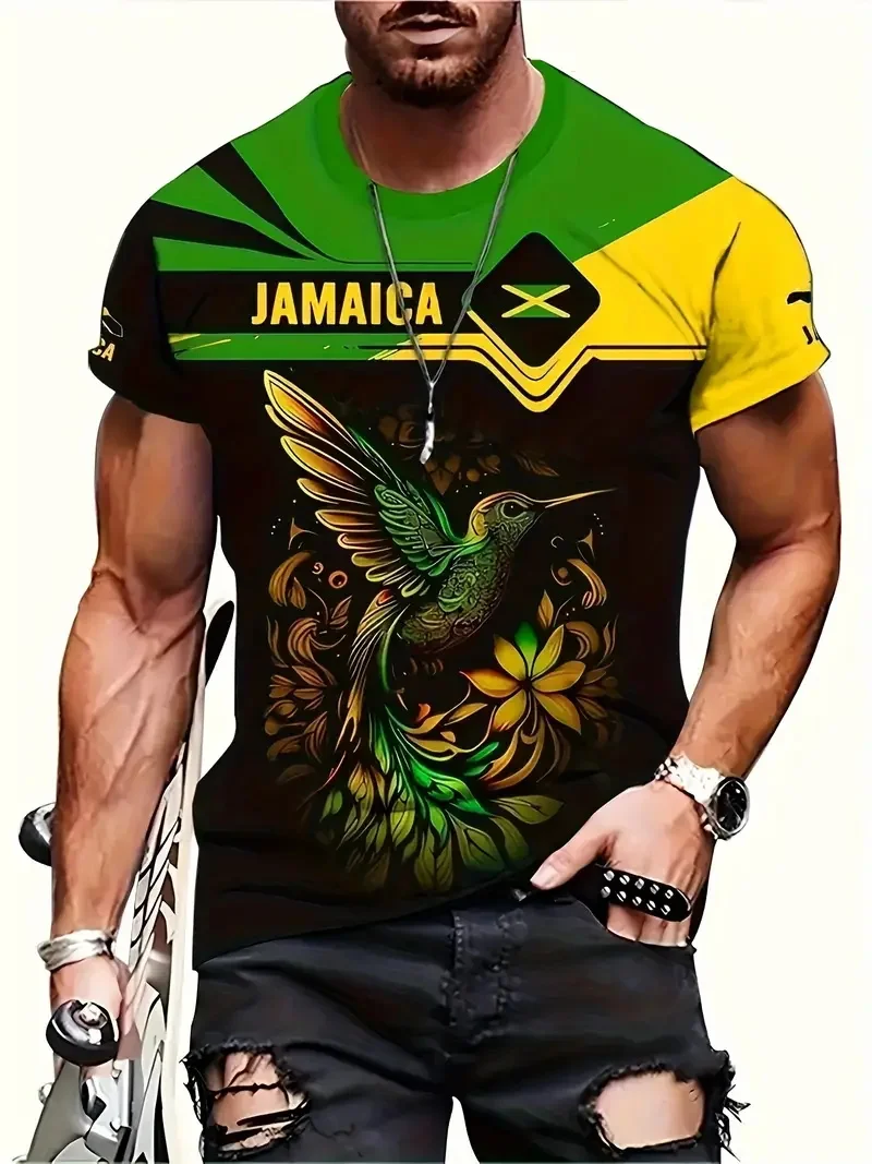 3D Print Jamaica Hummingbird Graphic T-Shirt For Men Casual Short Sleeve Crew Neck Tshirts Men's Plus Size Jamaica Flag Tshirt - Image 12