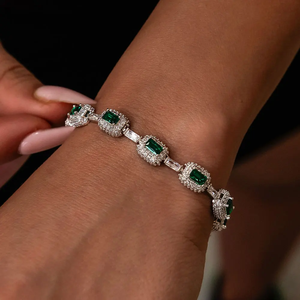 Fine Jewelry White Gold Emerald Bracelet With Diamond 7mm Iced Green Emerald Bracelet Gemstone Women Men Gift - Image 12