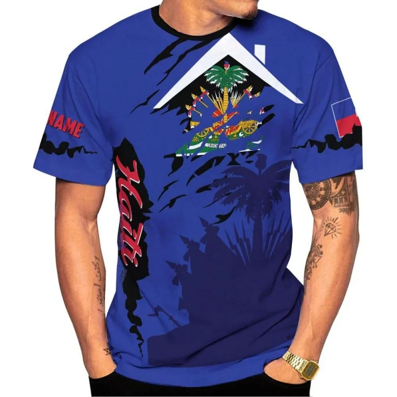 Haiti National Emblem Pattern T-Shirt For Men Customized 3D Printed Tees Summer Casual Loose T Shirts O-Neck Top Short Sleeves - Image 7