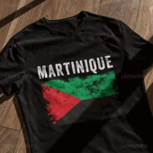 Martinique Flag Cotton T-Shirt Sports Fan Patriotic Theme Trend Nostalgic Style Travel Souvenir Football Sports Leisure Unisex
