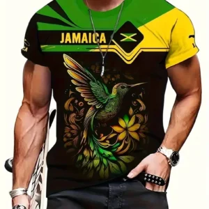 3D Print Jamaica Hummingbird Graphic T-Shirt For Men Casual Short Sleeve Crew Neck Tshirts Men's Plus Size  Jamaica Flag Tshirt