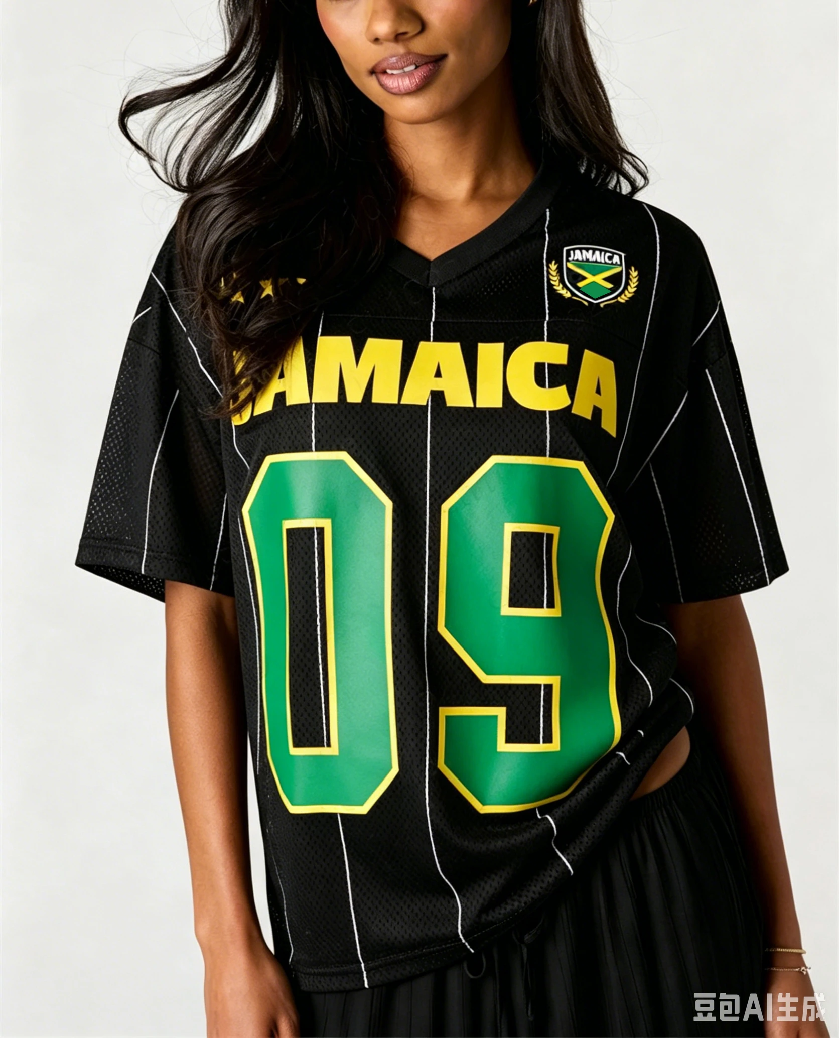 Jamaica Style Soccer Jersey Striped Letter Printed Short Sleeved Fashion Comfortable Streetwear Summer Women T-Shirt Y2k Tops - Image 2