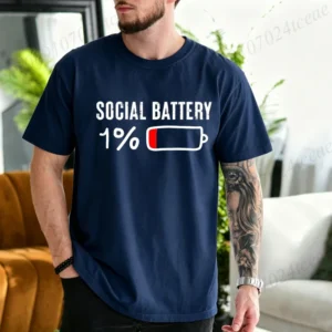 Men's T-Shirts SOCIAL BATTERY 1% Graphic T-Shirt Fashion Trendy Tops Tee for Women Men Summer Casual Tshirts Short Sleeve Gifts