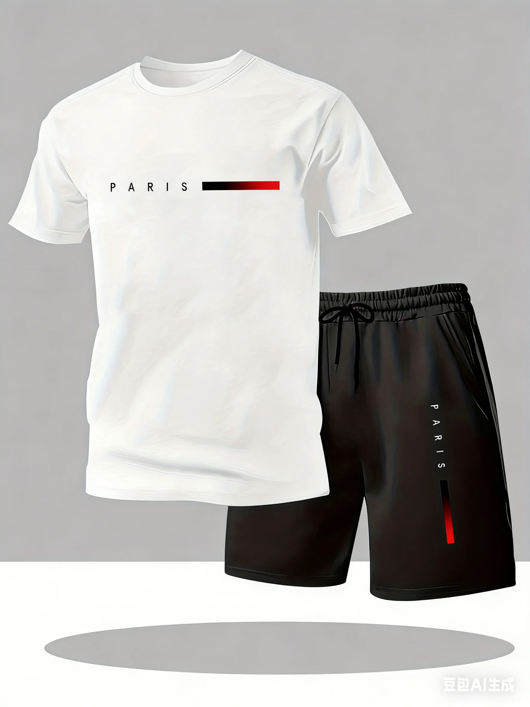Men's 2 Piece Tracksuit Short Sleeve T Shirt & Shorts Set Casual Sportswear with Paris Print Summer Outfit for Daily Wear - Image 2
