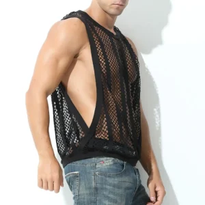 Mens Mesh Sheer Vest Bodybuilding Running Tank Tops Sexy Fishnet Fitness Sportwear Muscle Sleeveless Hollow Singlet Quick Dry