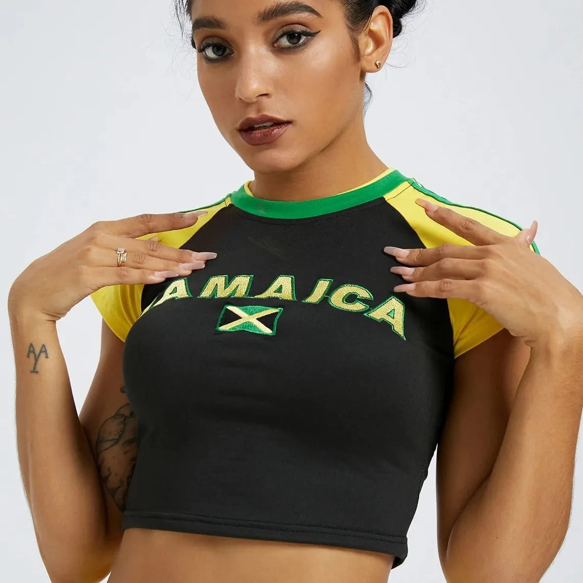 Women Aesthetic Jamaica Letter Print T-shirt Vintage Grunge Short Sleeve Baby Tees 2000s Summer Sexy Crop Tops Gothic Y2k Clothe - Image 4