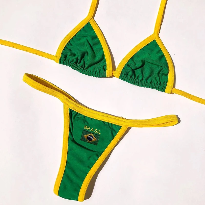 Y2K Summer New Beach Seaside New Bikini Unique Hottie Casual Suits Creative Letters Flag Pattern Swimsuit Sexy Female Two-piece - Image 4