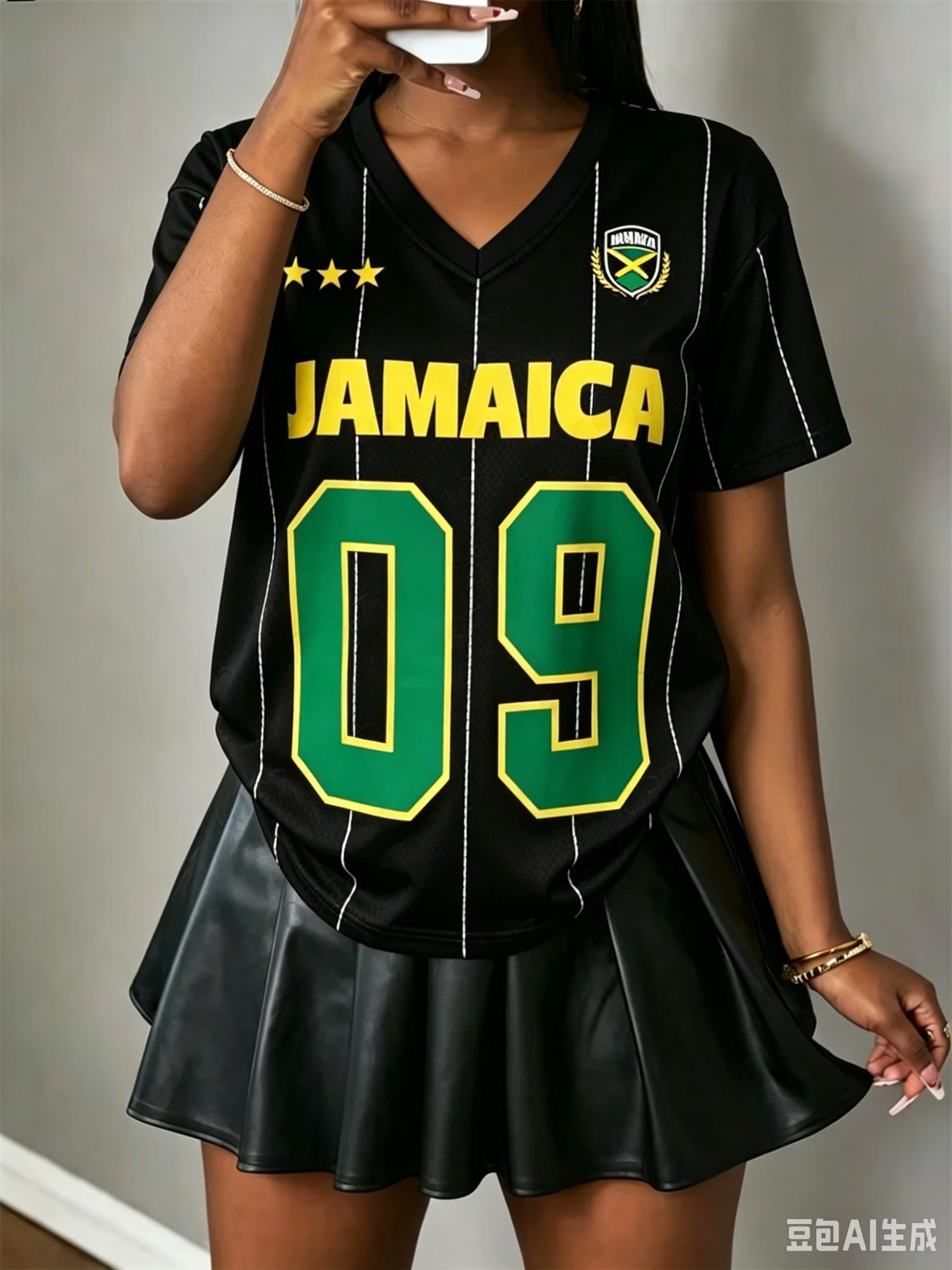 Jamaica Style Soccer Jersey Striped Letter Printed Short Sleeved Fashion Comfortable Streetwear Summer Women T-Shirt Y2k Tops - Image 6