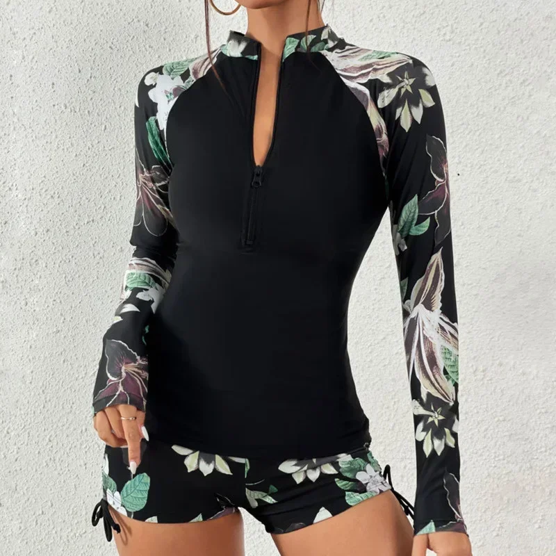 Female Swimsuit with Long Sleeves Swimwear Sports Surfing Tankini Set Beachwear Two-Piece Bathing Suits Pool Women Swimming Suit - Image 13