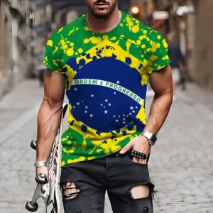 Brazilian Flag 3D Print Sports Quick-dry Breathable Men Women T-shirt Outdoor Street Football Jersey Team Club Fan Short-sleeve
