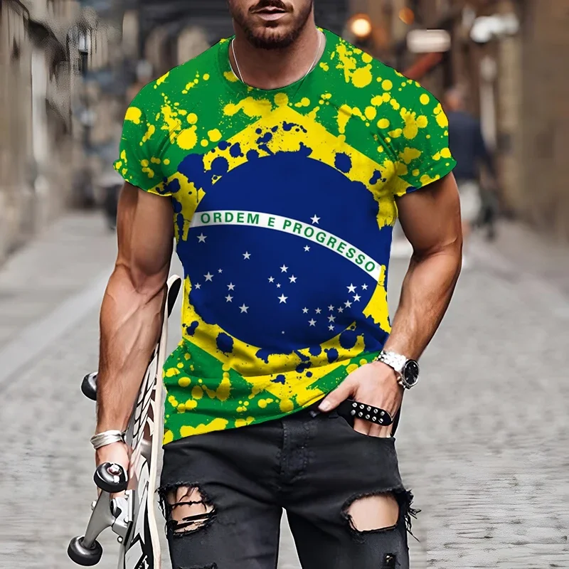 Brazilian Flag 3D Print Sports Quick-dry Breathable Men Women T-shirt Outdoor Street Football Jersey Team Club Fan Short-sleeve