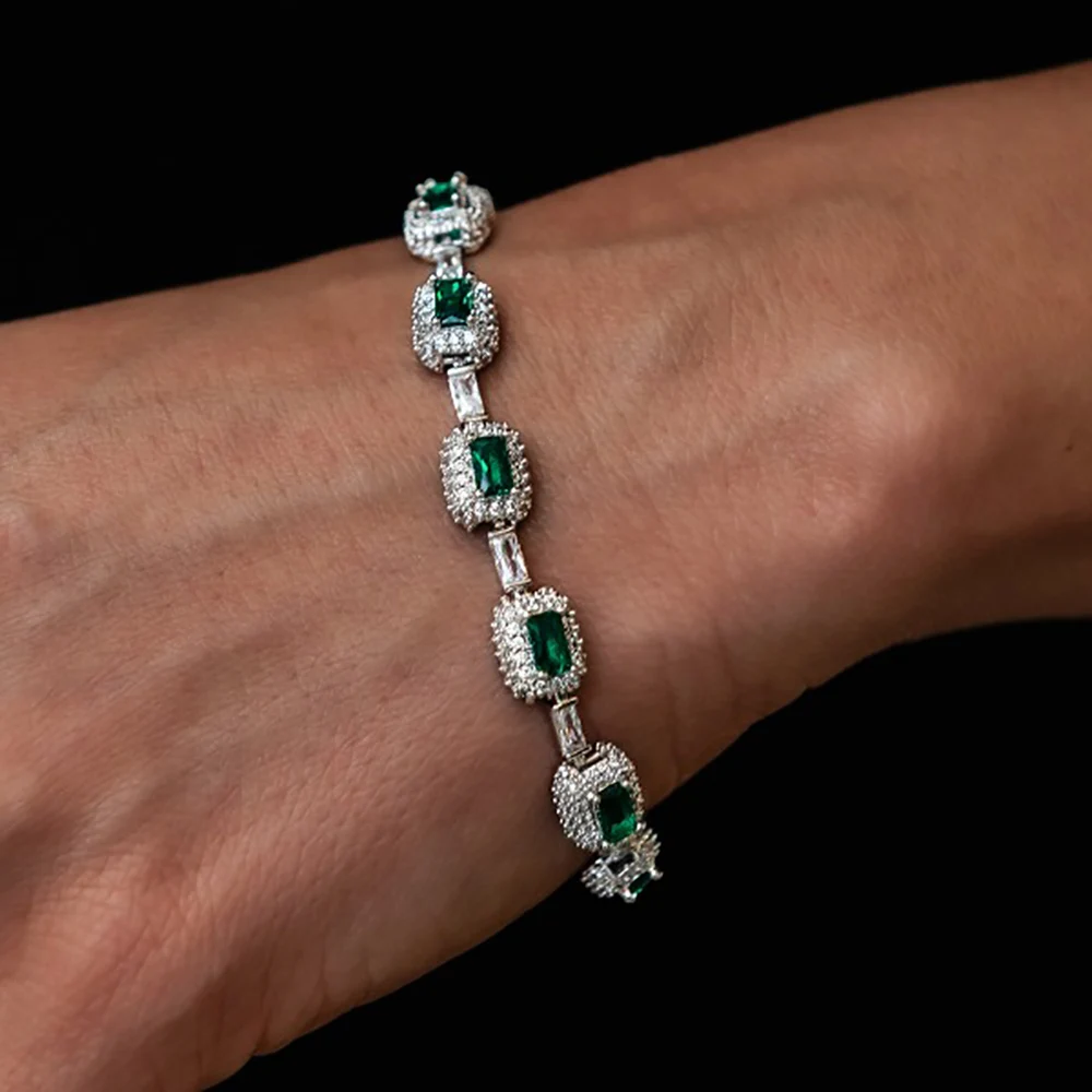 Fine Jewelry White Gold Emerald Bracelet With Diamond 7mm Iced Green Emerald Bracelet Gemstone Women Men Gift - Image 11