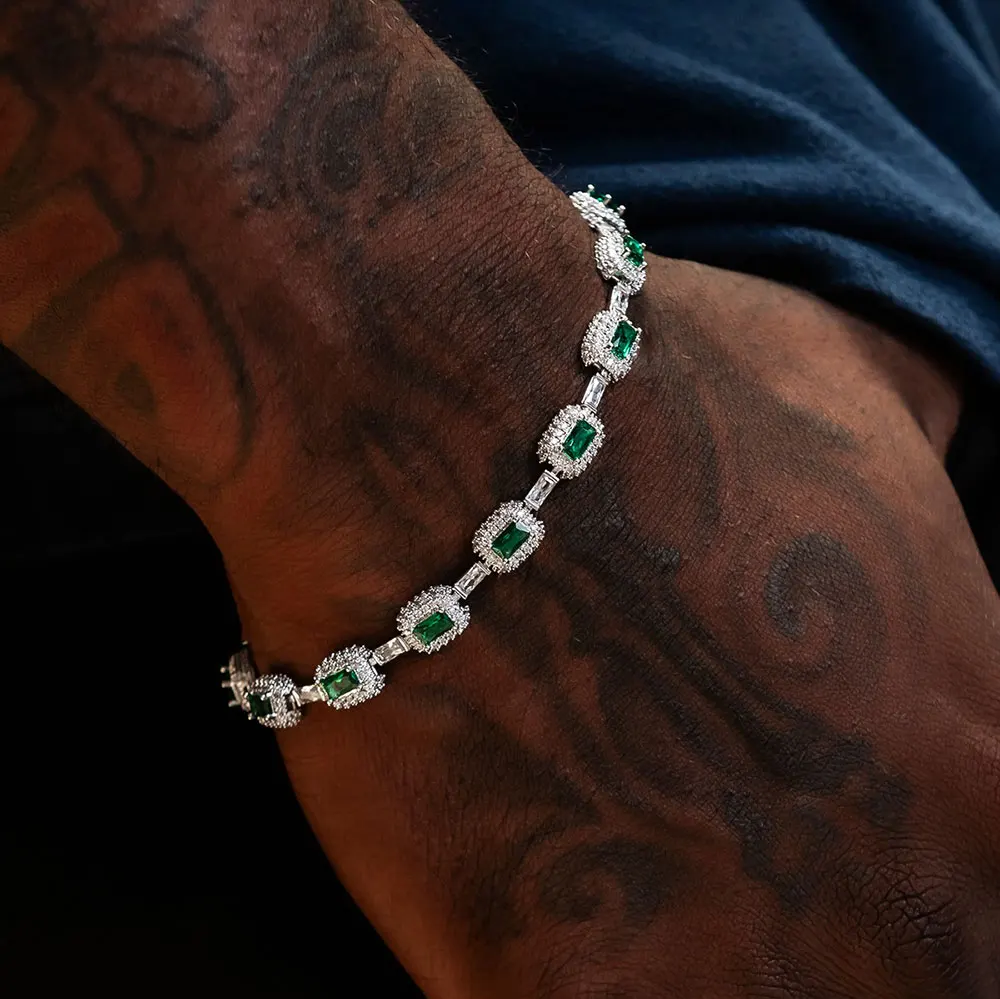 Fine Jewelry White Gold Emerald Bracelet With Diamond 7mm Iced Green Emerald Bracelet Gemstone Women Men Gift - Image 3