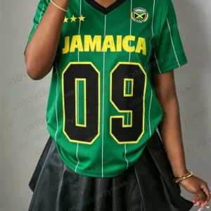 2026 Jamaica Mesh Soccer Jersey Striped Letter Printed Short Sleeved Fashionable Streetwear Summer Women'S T-Shirt Y2k Top
