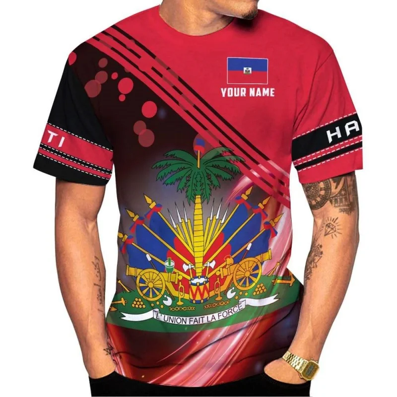 Haiti National Emblem Pattern T-Shirt For Men Customized 3D Printed Tees Summer Casual Loose T Shirts O-Neck Top Short Sleeves - Image 4