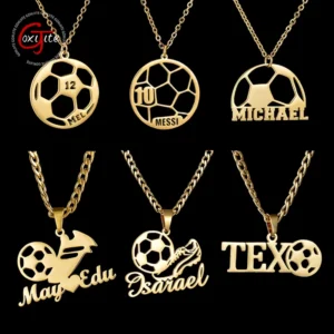 Goxijite Personalized Sports Series Pendant For Boys Stainless Steel Customized Letter Football Necklaces Birthday Jewelry Gift