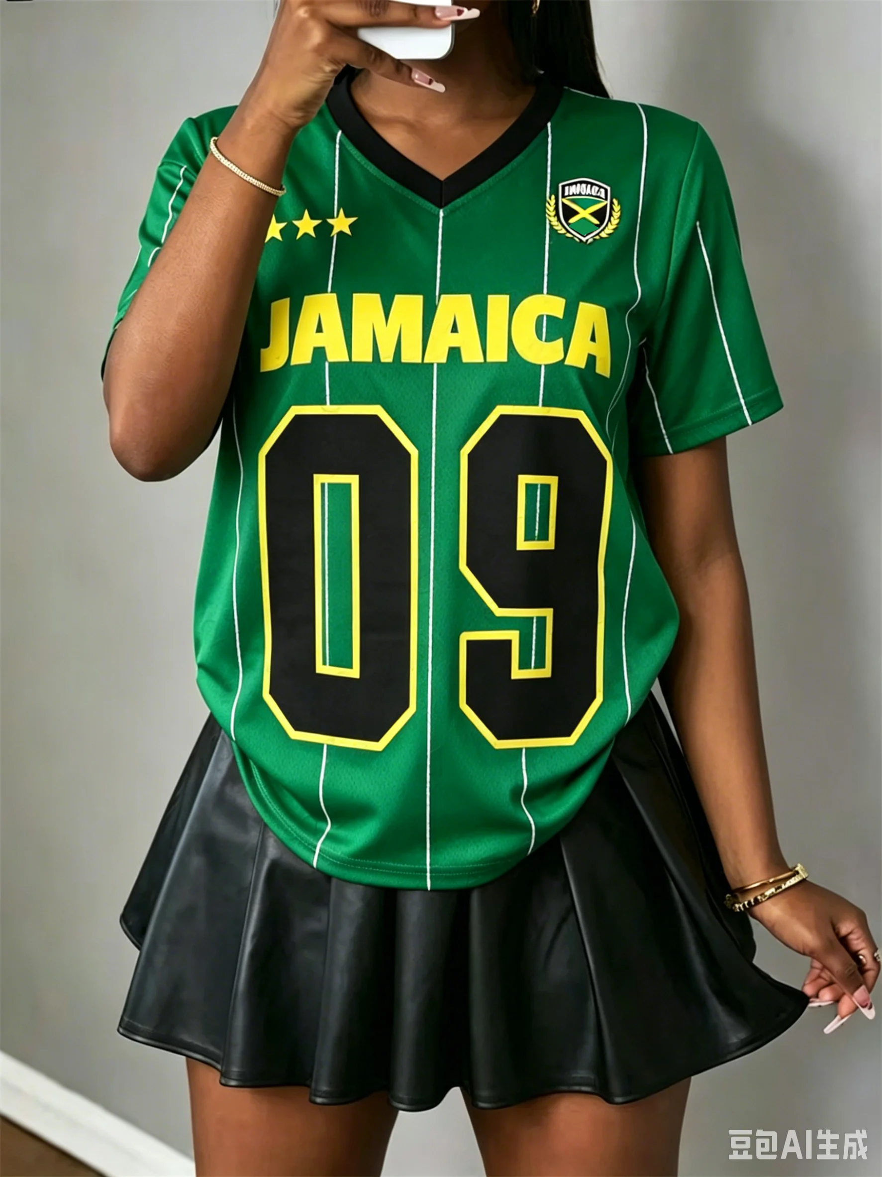 Jamaica Style Soccer Jersey Striped Letter Printed Short Sleeved Fashion Comfortable Streetwear Summer Women T-Shirt Y2k Tops