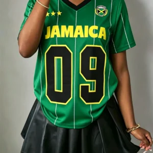 Jamaica Style Soccer Jersey Striped Letter Printed Short Sleeved Fashion Comfortable Streetwear Summer Women T-Shirt Y2k Tops