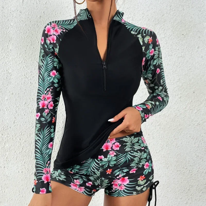 Female Swimsuit with Long Sleeves Swimwear Sports Surfing Tankini Set Beachwear Two-Piece Bathing Suits Pool Women Swimming Suit