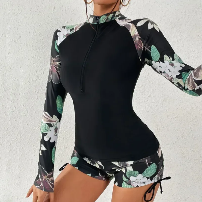 Female Swimsuit with Long Sleeves Swimwear Sports Surfing Tankini Set Beachwear Two-Piece Bathing Suits Pool Women Swimming Suit - Image 3