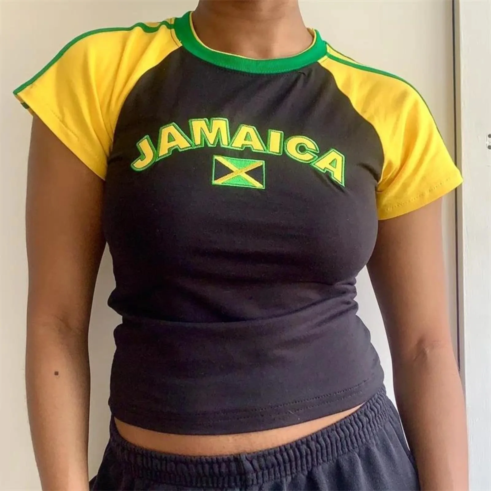 Summer Women T Shirt Streetwear Casual Fashion Jamaica Printting Crop Top Y2k Slim Grunge Short Sleeve Sexy T-shirts Streetwear