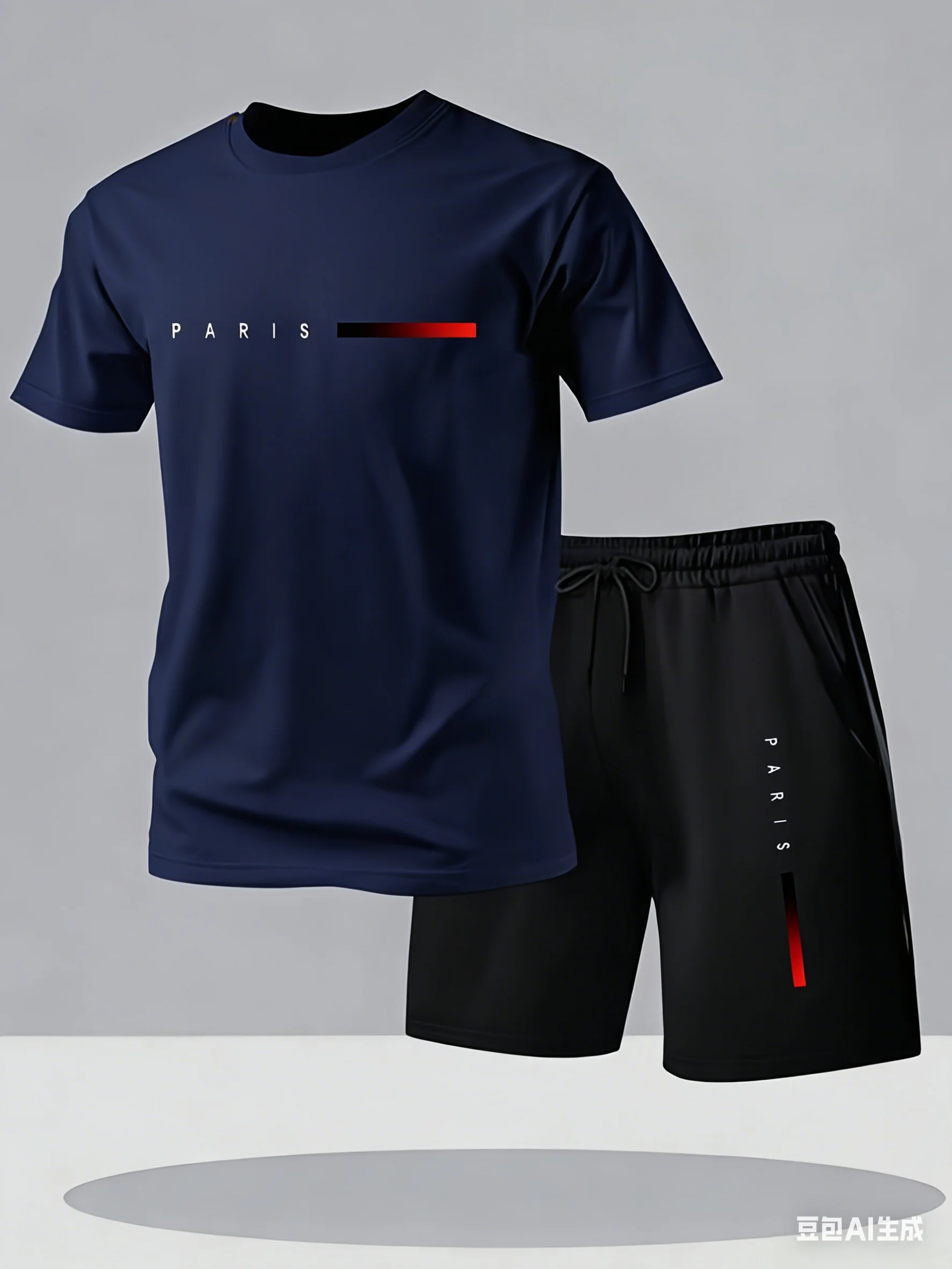 Men's 2 Piece Tracksuit Short Sleeve T Shirt & Shorts Set Casual Sportswear with Paris Print Summer Outfit for Daily Wear - Image 4