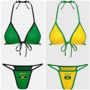 Embroidery Letter Jamaica Color Contrast Split Bikini Set Women Swimwear Patchwork Swimsuit Hottie Outfit Summer Beachwear