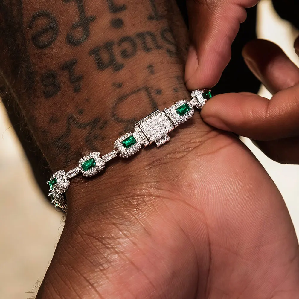 Fine Jewelry White Gold Emerald Bracelet With Diamond 7mm Iced Green Emerald Bracelet Gemstone Women Men Gift - Image 4