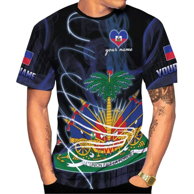 Haiti National Emblem Pattern T-Shirt For Men Customized 3D Printed Tees Summer Casual Loose T Shirts O-Neck Top Short Sleeves - Image 5